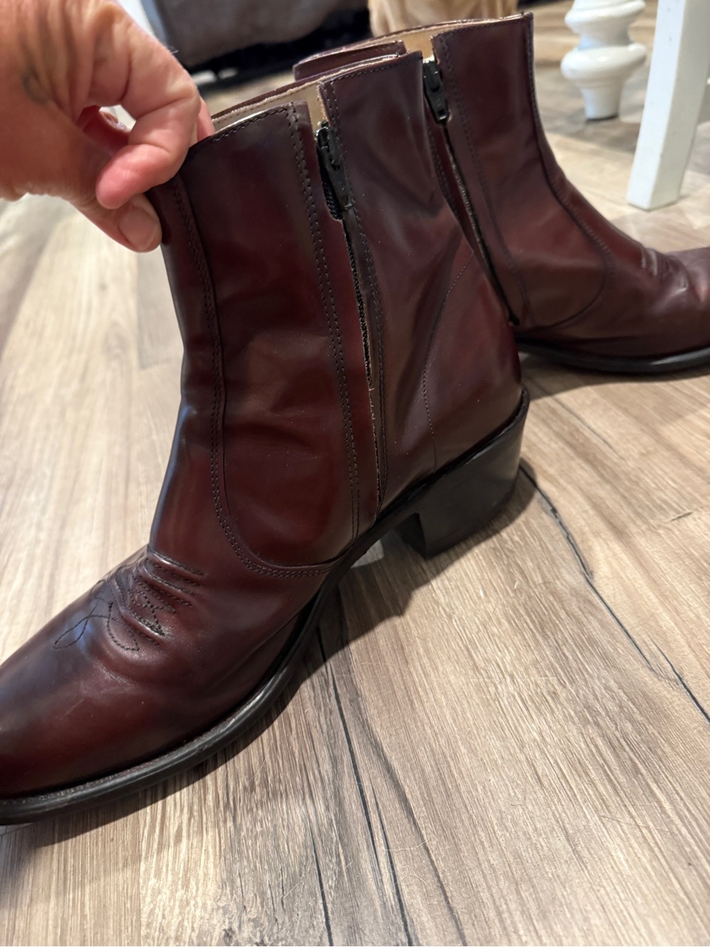 Vintage 70s Western Zip Hanover Burgundy Leather Mens Ankle Boots 12 - Picture 4 of 7